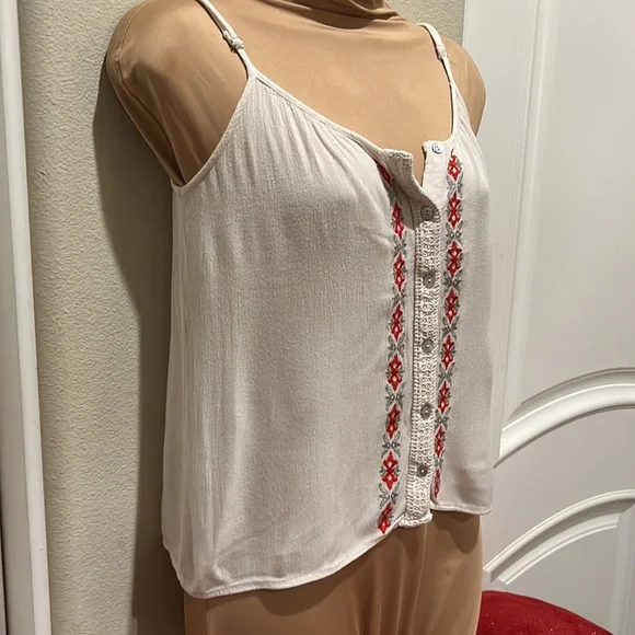 Women’s Bohemian Tank Top Blouse Spaghetti Adjustable Straps, Embroidery Size XS - Picture 3 of 6